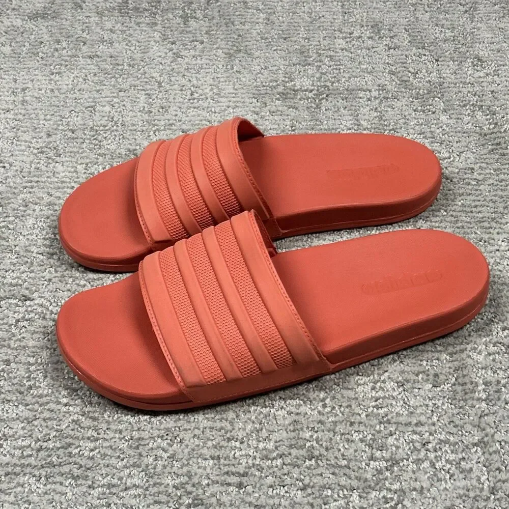Adidas Sandals Mens 10 Adilette Slides Salmon Slip On Casual Logo Flats Summer